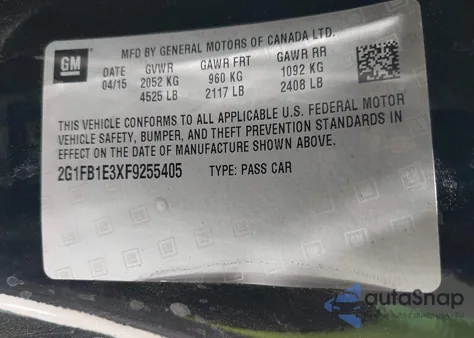 2015 Chevrolet Camaro 2Ls из США, поврежденный, VIN 2G1FB1E3XF9255405